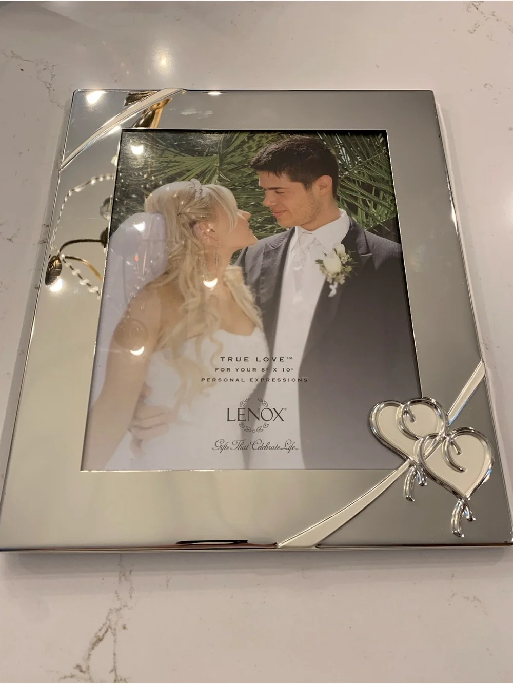 Lenox Picture Frame True Love Silver Double Heart Holds 8”x 10” Photo NEW (read